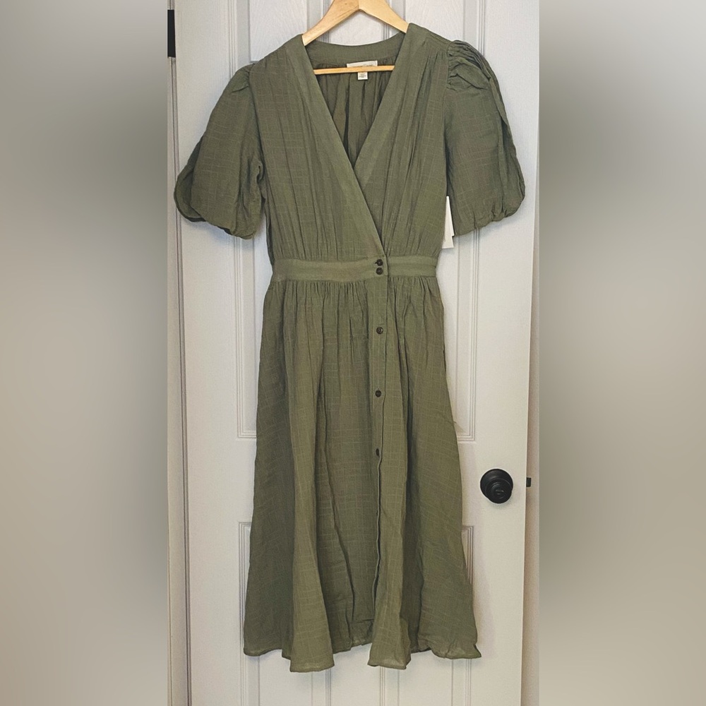 Olive Green Button-Down Midi Dress